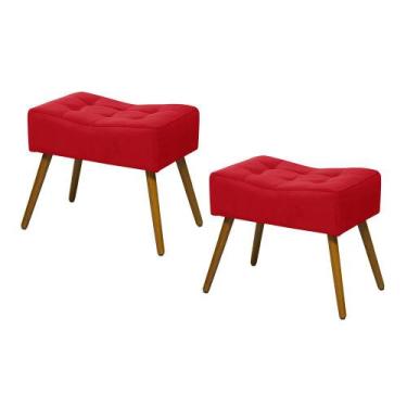 Imagem de Kit 02 Puffs Banqueta Retangular Suede Liso Vermelho - DS Móveis
