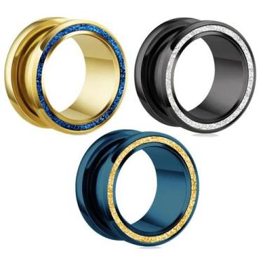 Imagem de Alargador De Aço Túnel Arbor Com Brilhos Azul Preto Dourado - IMP, Azu