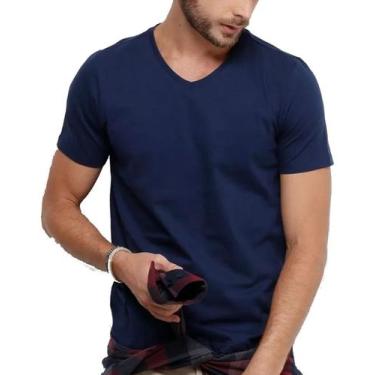 Imagem de Kit 3 Camisetas Gola V Masculina Básica Lisa Algodão Blusa - Vesttuari