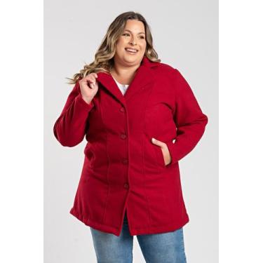 Imagem de Sobretudo Feminino Plus Size em Lã Batida c/ Bolso - Serena, G2, Verme