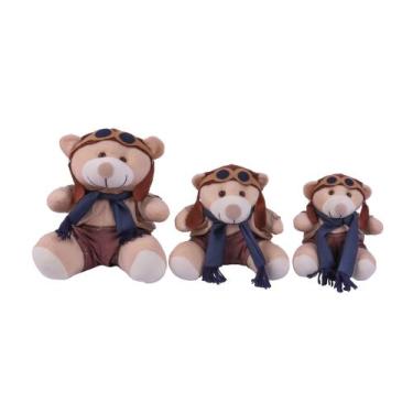 Imagem de Trio Urso Aviador  Para Nicho de Luxo 15 cm 20 cm 25 cm Várias Cores -