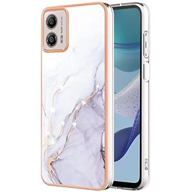 Imagem de Monwutong Capa de telefone de ajuste fino para Motorola G53, capa moderna com padrão de mármore IMD brilhante para meninas, lente de câmera e capa de proteção de tela para Moto G53, YBDD branca