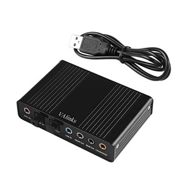 Imagem de VALINKS Placa de som externa de 6 canais 5.1 Surround Sound USB 2.0 externo óptico S/PDIF adaptador de placa de som de áudio para PC Laptop compatível com Windows 10/8/7/XP, Preto