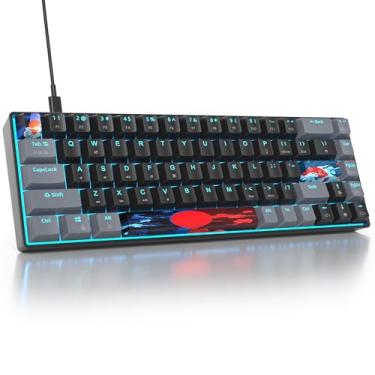 Imagem de Owpkeenthy Teclado mecânico portátil 60% para jogos, mini teclado com fio ultra compacto RGB 68 teclas para escritório com interruptor vermelho retroiluminado para PC/PS5/XBOX (escuro/68 vermelho)