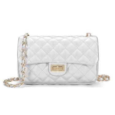 Imagem de GAYI URBAN Bolsas transversais acolchoadas para mulheres, pequenas bolsas de ombro macias, bolsas de mão femininas mini de couro vegano, Prata