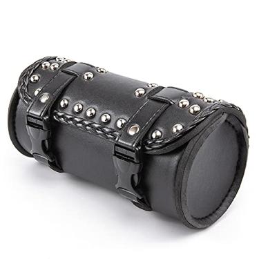 Imagem de evomosa Bolsa de garfo para motocicleta, mini bolsa de ferramentas de guidão de couro PU, bolsa de armazenamento de rolo Sissy Bar (B preto)