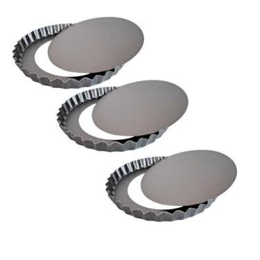 Imagem de Kit 03 Forma Torta Crespa Antiaderente Fundo Removível 17cm - Marcolar