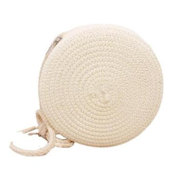 Imagem de Bolsa Feminina Pequena de Palha Redonda Moda Verão - Straw, Branco