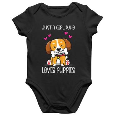 Imagem de Body Bebê Algodão Just A Girl Who Loves Puppies - Foca na Moda, Preto,