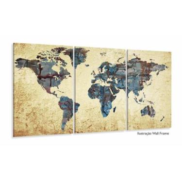 Imagem de Quadro decorativo Mapa Mundi Vintage 120x60  Mosaico 3 Peças - Wall Fr