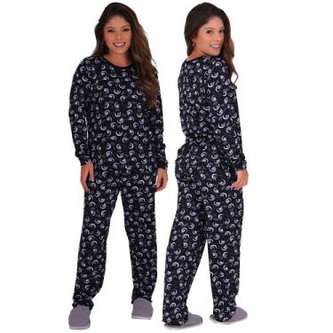 Imagem de Pijama Feminino Thayla Manga Longa Felpado - Click Mais Bonita, Lua ne