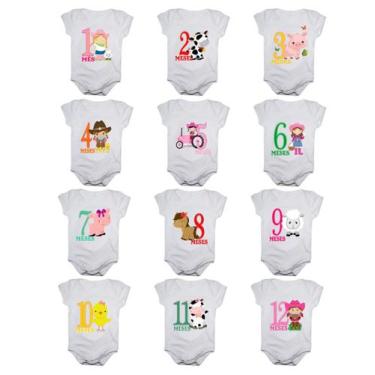 Imagem de Body mesversario fazendinha Kit 12 bodies de bebê - Calupa, Único