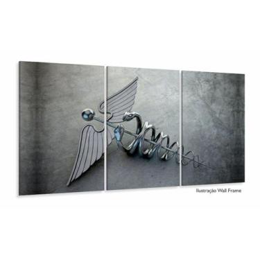 Imagem de Quadro Em Tecido Medicina Contabilidade Caduceu Cinza 120x60 3 peças -