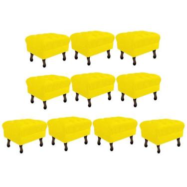 Imagem de Kit 10 Puff Retrô Capitonê Decorativo  Pé em Madeira Sala de Estar Rec