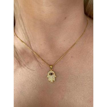 Imagem de Cordão + Pingente Feminino Olho - Banhado A Ouro 18k Luxo - Tojoia18K,