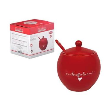 Imagem de Açucareiro L'amour Vermelho de Porcelana com Colher 350ml Vermelho Hau