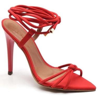 Imagem de Sandália Salto Alto em Couro Bico Folha Vermelho Ella's - Ellas Online