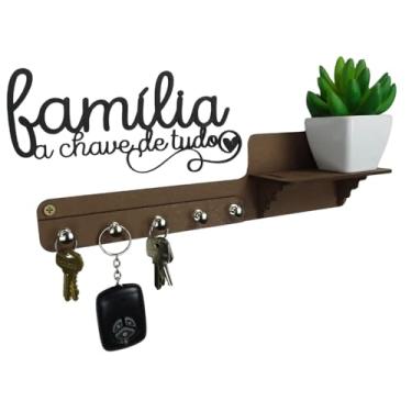Imagem de CARMISINI Porta Chaves E Organizador De Parede Com Prateleira Multiuso 5 Ganchos Moderno MDF 3mm 30cm x 8cm x 6,5cm (Comprimento x Altura x Largura), Prateleira 12cm