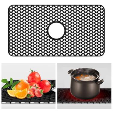 Imagem de Protetores de pia de silicone para pia de cozinha, tapetes de pia de cozinha de 71 x 38 cm para parte inferior da pia de porcelana de aço inoxidável de fazenda, preto