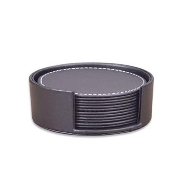 Imagem de Um conjunto de porta-copos de couro PU marrom 6 peças porta-copos de couro com suporte para copo de café de vidro e caneca de proteção de móveis de mesa bar cozinha acessórios de jantar