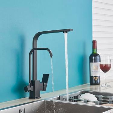 Imagem de Filtro de purificação Torneira de cozinha 2 modelos Torneira de água potável retrátil Deck giratório Montagem Misturador frio quente Guindaste, Preto fosco B