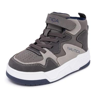 Imagem de NAUTICA Tênis infantil de cano alto moderno Bota de basquete de cano alto | Meninos e meninas| (Bebê/Crianças pequenas), Cinza marinho, 12 Little Kid