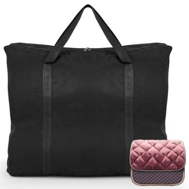 Imagem de SilTriangle Bolsa para sela inglesa, tecido Oxford, vários compartimentos, almofadas de sela de cavalo, conveniente armazenamento de sela ocidental para cavalos, ilhós, suporte de almofada de sela