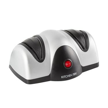 Imagem de Restaurantware - Afiador de facas elétrico Kitchen Tek de 2 estágios, 1 afiador de facas de borda reta com roda de moagem de safirita - 120 V, afiação rápida, apontador de plástico preto para facas de