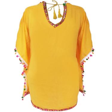 Imagem de Saída de Praia Alma de Praia Manga Morcego Amarela-Feminino