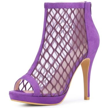 Imagem de Perphy Sandália feminina plataforma Peep Toe com zíper nas costas e salto agulha, Roxa, 38