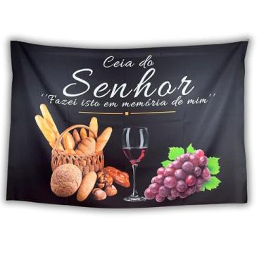 Imagem de Bandeira Painel Decorativo Para Culto Santa Ceia Igreja Tecido Oxford 150x100