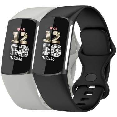 Imagem de Nacorulu Pulseira de substituição de silicone macio compatível com Fitbit Charge 6/Fitbit Charge 5, pacote com 2 (preto_cinza, grande (18 cm a 23 cm)