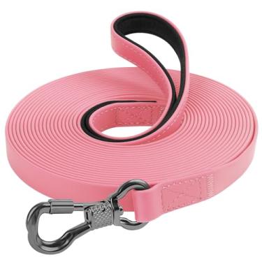 Imagem de XiaZ Coleira impermeável para treinamento de cães, guia de linha longa para cães grandes, médios e pequenos ao ar livre, passeando, brincando, acampando ou quintal (30 pés, rosa)