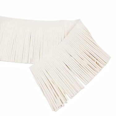 Imagem de Acabamento de franja de couro PU de 3 metros, acabamento de franja de couro sintético de 10 cm para abajur faça você mesmo, bolsa de sombra, costura, vestido, artesanato, decoração de saia (bege)