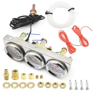Imagem de Aynaxcol Kit de calibre triplo, medidor 3 em 1 para carro, pressão de óleo, Fahrenheit, temperatura da água, amperímetro, medidor triplo, painel cromado de 52 mm, substituição de óleo/volt/água para