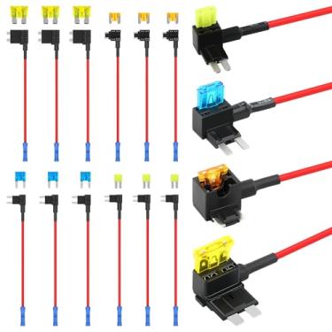 Imagem de Zhushan Kit de torneira de fusível Add-a-Circuit de 12 V pacote com 12 - 4 tipos (Ato, Atc, Atm, Apm) com torneiras de fusíveis padrão, mini, micro 2 e baixo perfil para carros, caminhões, barcos