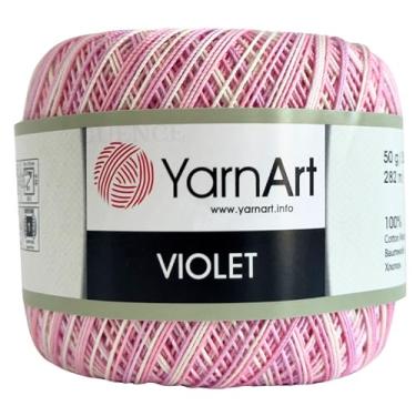 Imagem de YarnArt Violeta – Fio de crochê e tricô 100% algodão mercerizado – Fio de renda macio e durável para bordados, doilies e artesanato DIY – 1 novelo (50 g, 282 m) (Melange - 3051)