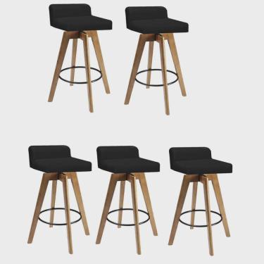 Imagem de Kit 05 Banqueta Alta Com Encosto Giratória Rute Madeira Balcão Bistrô Cozinha Sintético Preto - Ahz Móveis