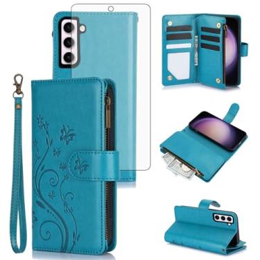 Imagem de Asuwish Capa de celular para Samsung Galaxy S23 Plus S23+ 5G carteira celular com protetor de tela alça de pulso flor flip zíper porta-cartões suporte suporte S23plus 23S + S 23 23+ SM-S916U feminino