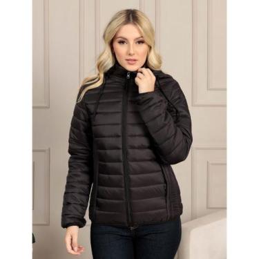 Imagem de Jaqueta Nylon impermeável Feminina Preta Casaco de Frio Puffer Bobojac