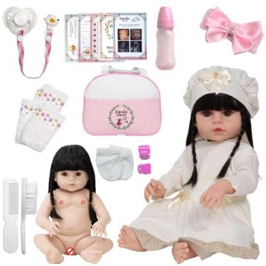 Imagem de Bebe Reborn Morena Corpo de Vinil + Kit Acessórios Bolsa - Cegonha Reb