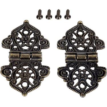 Imagem de Fecho antigo, dobradiças de ferro bronze retrô, conectores de dobradiças de bumbum, 2 peças, 53 x 28 mm, bronze antigo/dourado, dobradiças de porta de armário, caixa de madeira, gaveta, dobradiça