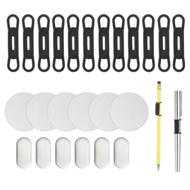 Imagem de PATIKIL 12 porta-lápis magnético para caneta, suporte de lápis flexível de silicone, clipe organizador ajustável com 6 folhas de metal para quadros brancos de geladeira, prancheta de mesa, preto