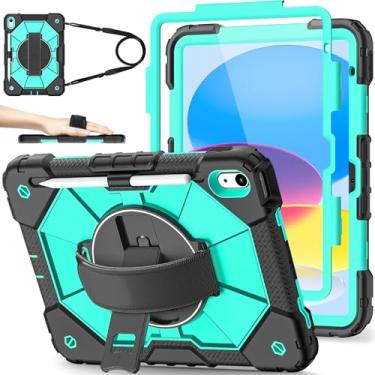 Imagem de Nitupai Capa para iPad 10ª geração 10,9 polegadas 2022/iPad A16 11 polegadas 2025 com protetor de tela, capa de 10ª geração para lápis infantil, alça de ombro com suporte giratório de 360°, preto