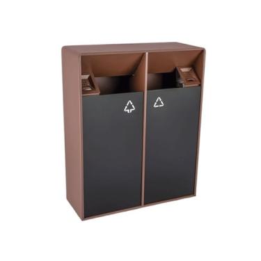 Imagem de Lixeira para Área Externa Lata de lixo externa de 38L/80L com barris duplos de metal quadrado de duas cores, latas de lixo comerciais domésticas modernas (com cinzeiro) Lixeira para Área Externa(Médio