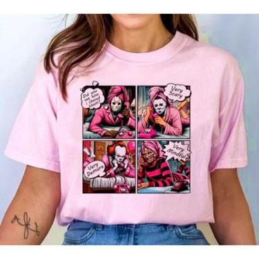 Imagem de camiseta blusa vilões filmes terror meninas malvadas, babylook feminin