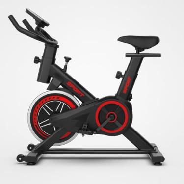 Imagem de Bicicleta Ergométrica Spinning, Preta, Silenciosa, 7 Níveis De Resistência, Assento Ajustável, Monitor LCD E Suporte Para Tablet
