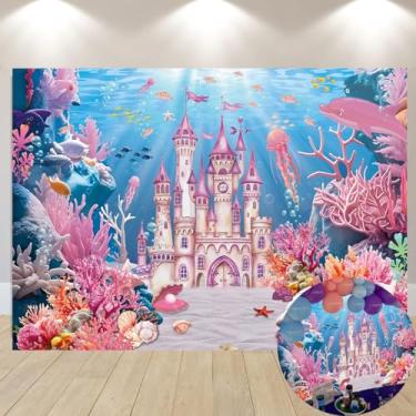 Imagem de Fundo sob o mar verão mundo subaquático país das maravilhas castelo coral concha sereia oceano tema fotografia fundo meninas princesa chá de bebê decorações de festa de aniversário adereços para foto