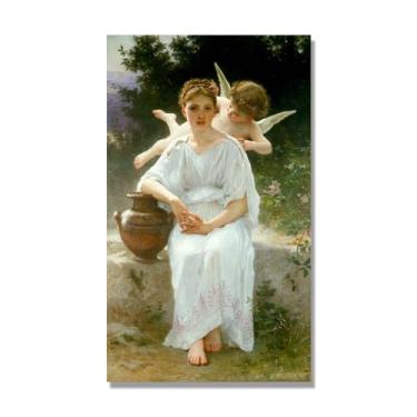 Imagem de NHLDZYH William Adolphe Bouguereau Impressões artísticas - Pintura de retrato - (Sussurros de amor) - Pôster temático de mitologia grega - Pôster de decoração de parede vintage. Tela de 80 x 136 cm