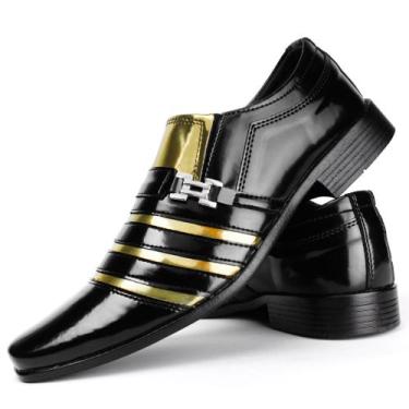 Imagem de Sapato Social Masculino Moderno Preto Branco Dourado  Confortável - Kl